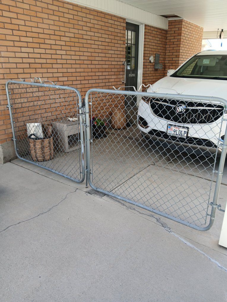 Chain link gate they are 57 inch wide and 46 inches high they are in fair shape also have the brackets to hang them.