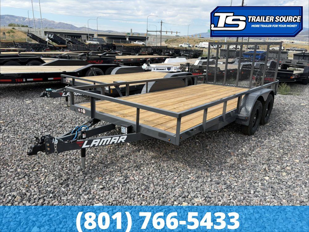 7'x16' Lamar UC Tandem Axle Utility Trailer - 7K GVWR - Ramp Gate, Tube Top Rail