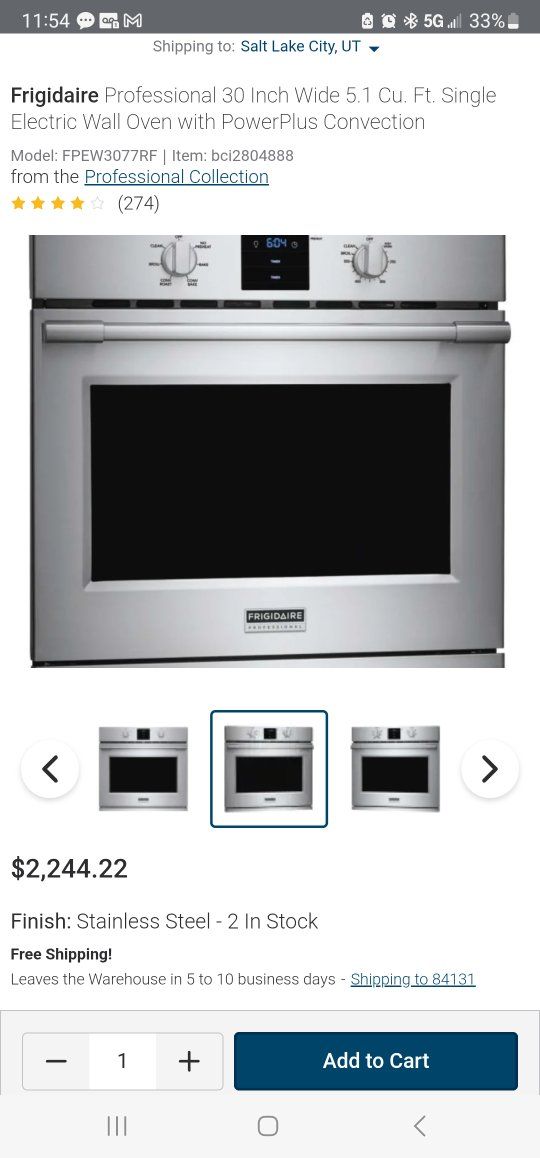 Brand New Frigidaire Professional 30" Stainless Steel Electric Wall Oven w/ Convection,free delivery