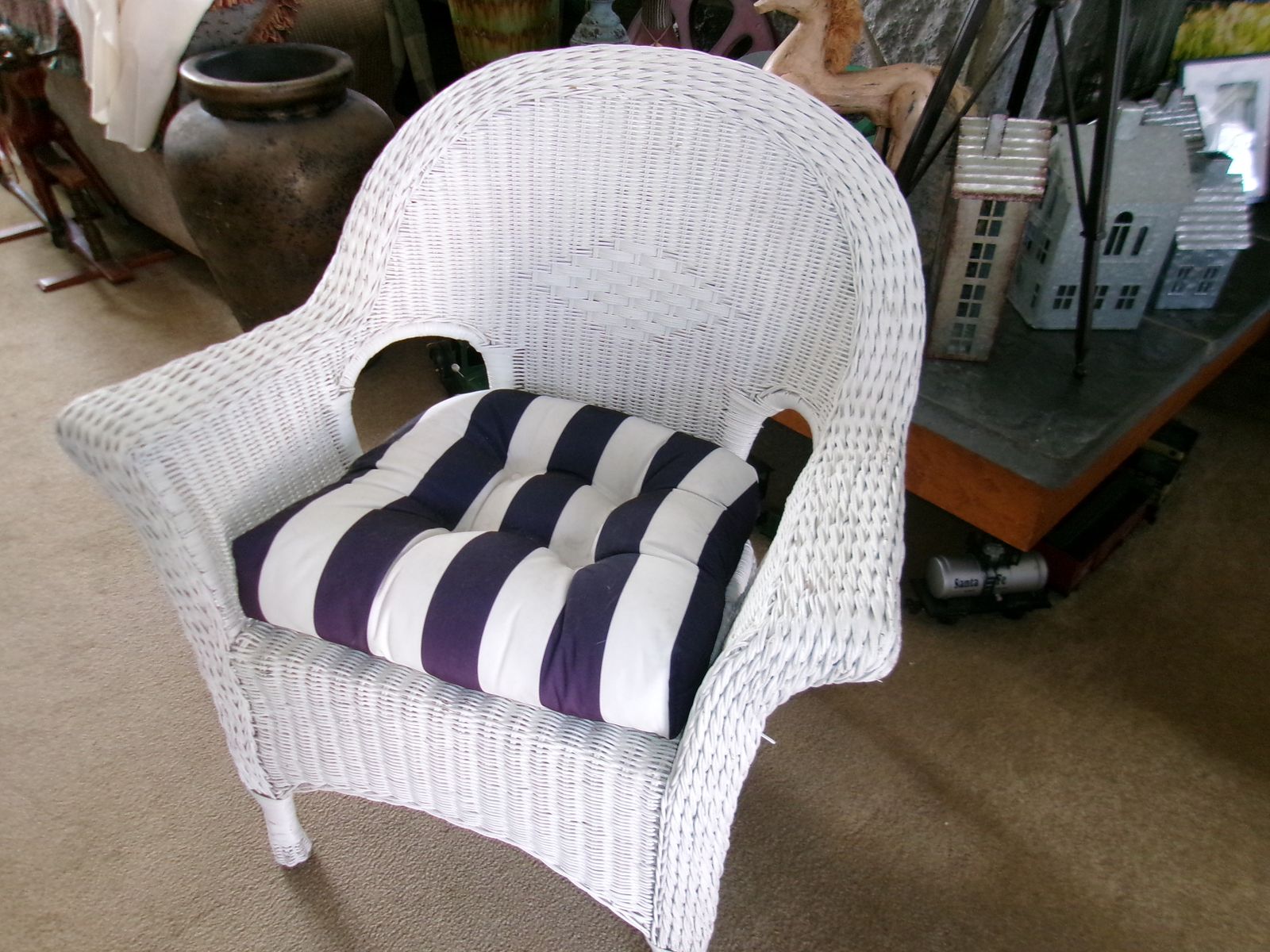 Beautiful Bright White Wicker Chair with Cushion