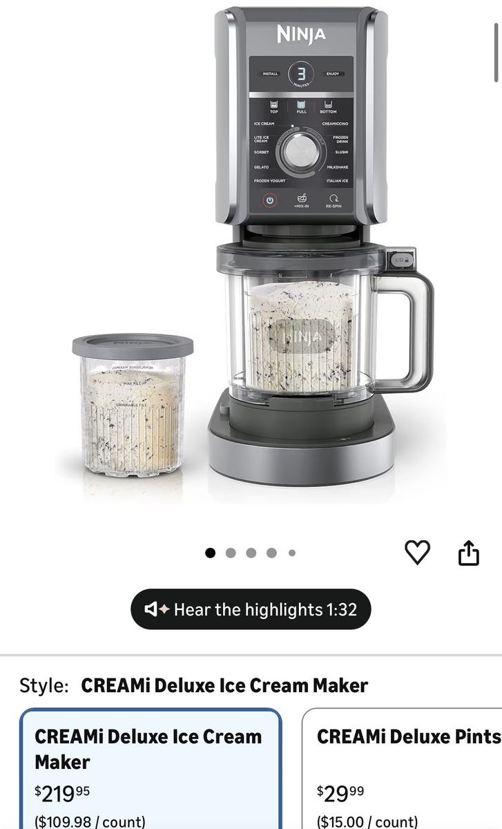 Ninja CREAMi Deluxe Ice Cream Maker + 2 Containers