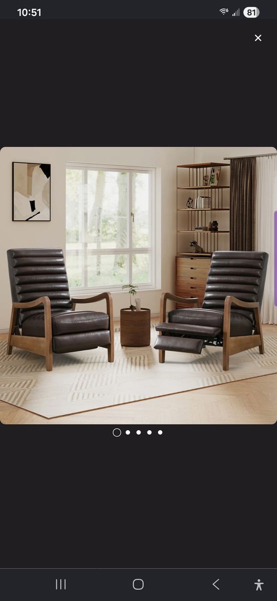 Modern Brown Faux Leather Channel Tufted Recliner Chair with Wood Frame