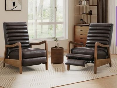 Modern Brown Faux Leather Channel Tufted Recliner Chair with Wood Frame