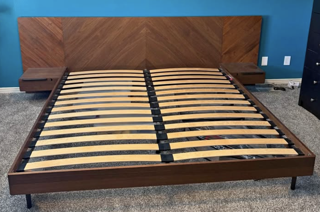 Article Nera King Low Profile Bed with Nightstands Set - Walnut