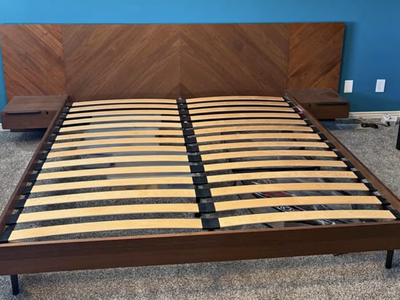 Article Nera King Low Profile Bed with Nightstands Set - Walnut