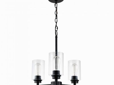 Modern 3 Light Chandelier Black Finish Clear Cylinder Glass