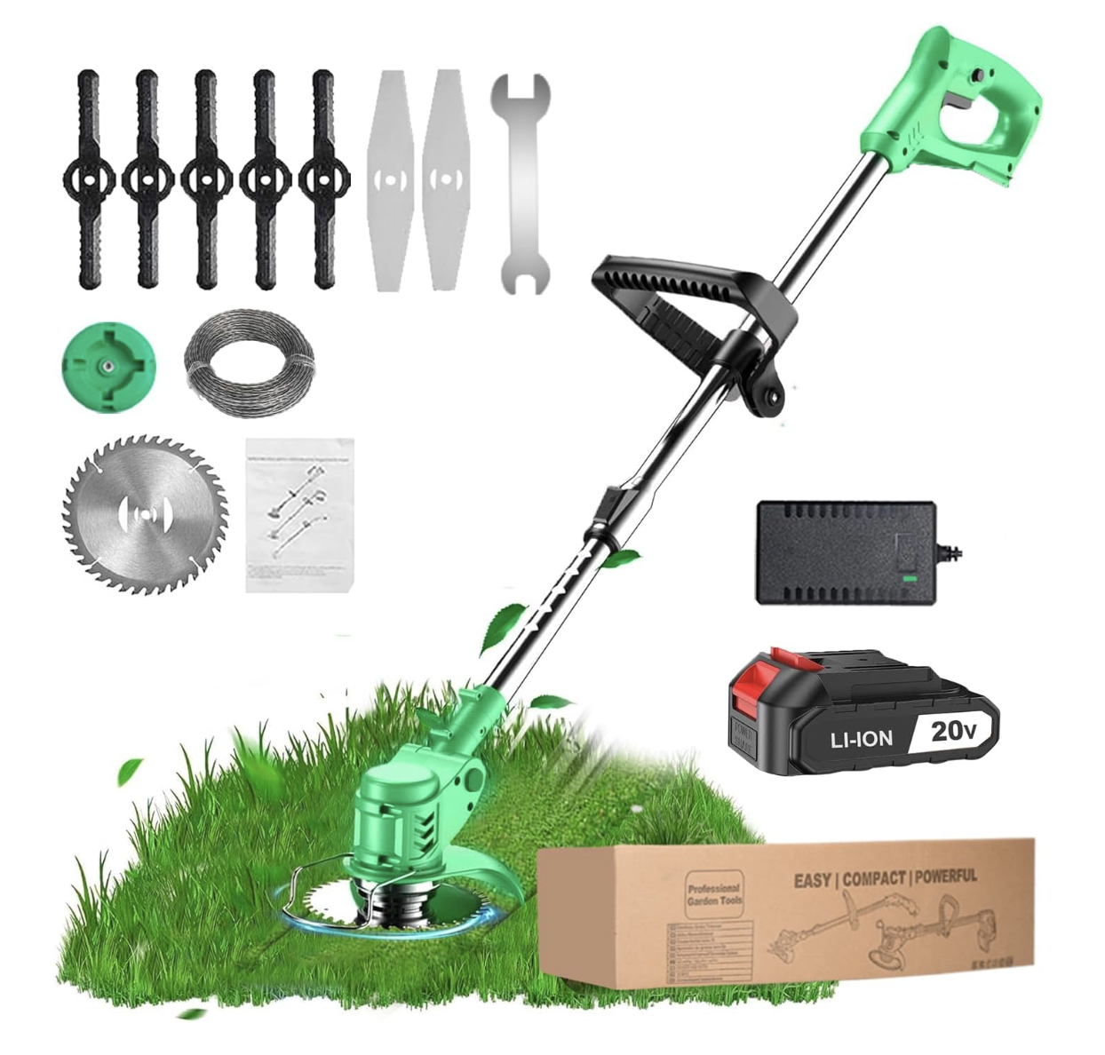 NEW Tegatok Weed Wacker Battery Powered, 4-in-1 Cordless Electric Weed Eater Trimmer Edger Saw