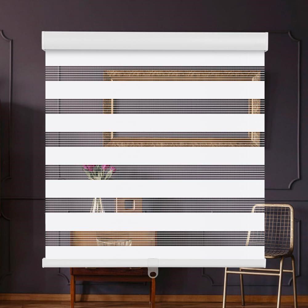 SMONTER Zebra Roller Blind Light Filtering Dual Layer Window Shade Whit 54X X72