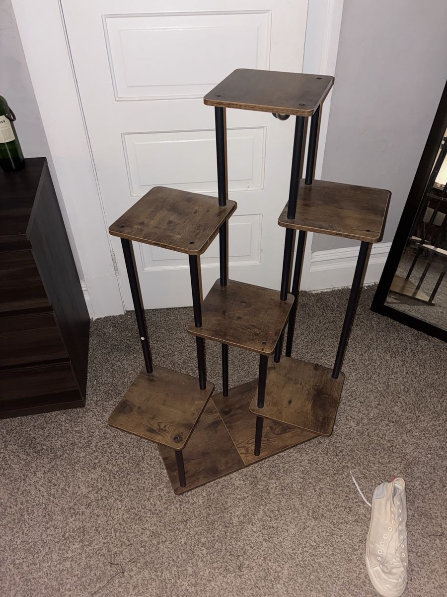 Multi-Tier Industrial Wood & Metal Plant Stand / Display Shelving Unit