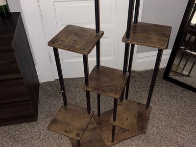Multi-Tier Industrial Wood & Metal Plant Stand / Display Shelving Unit