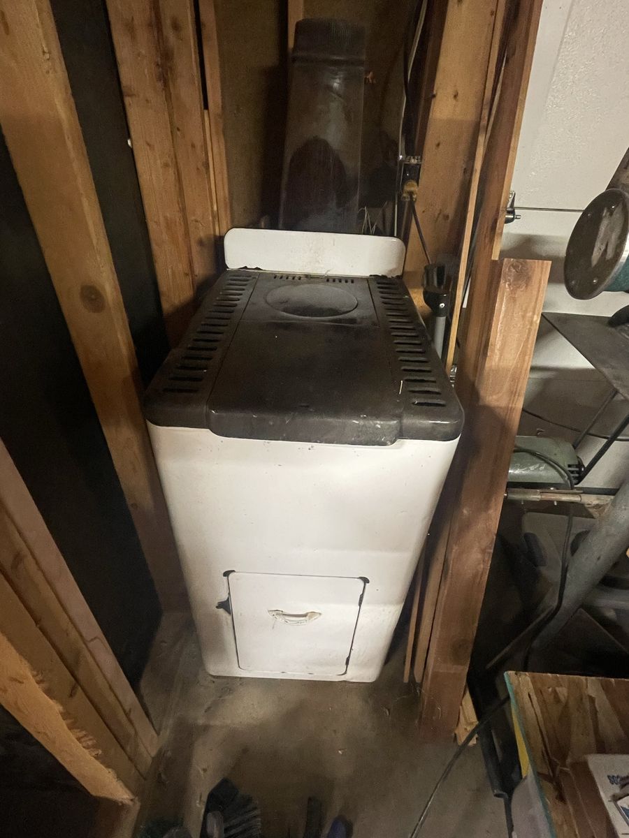 Vintage antique wood burning enamel stove 