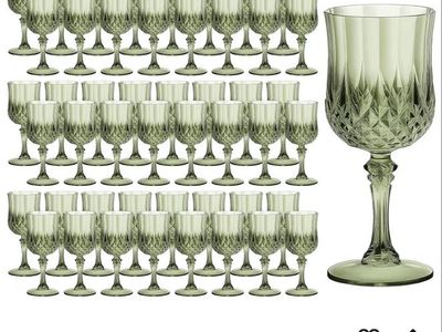 100-Pack 7 oz Reusable Plastic Wine Glasses – Light Green – Brand New
