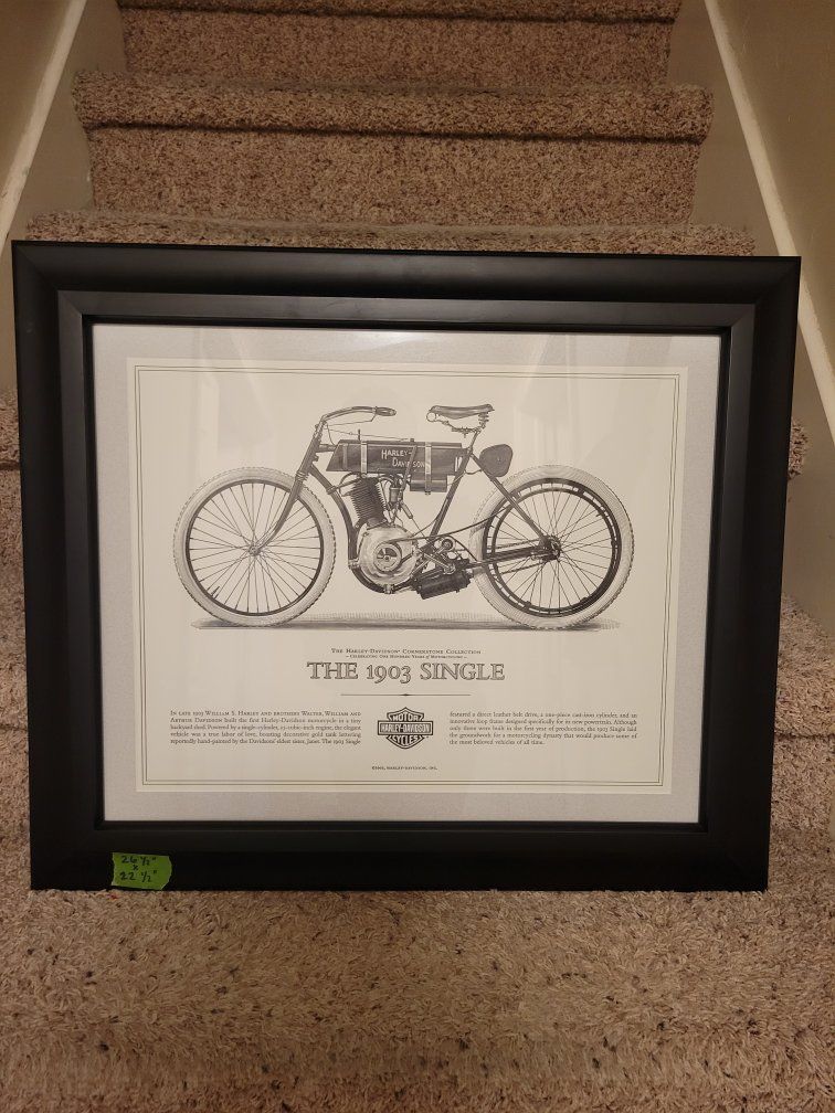 Framed Harley-Davidson 100th Anniversary 'The 1903 Single' Art Print 26.5" x 22.5"