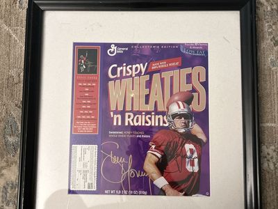 San Francisco 49ers Super Bowl Champion Matted & Framed Autograph Steve Young Signed Crispy Wheaties 'n Raisins Cereal Box Auto