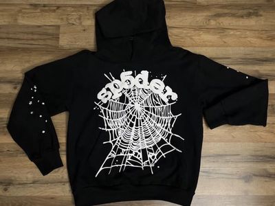 Sp5der Worldwide Web Black Hoodie with White Spider Web Graphic - L and XL- Cotton