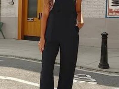 New Women's Size “M” Cotton Linen Overalls Rompers Baggy Wide Leg Jumpsuits Black