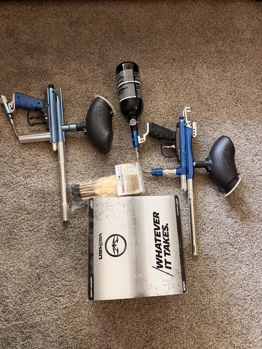 Valken Infinity Paintball Gun Combo - 2 Markers, Tank, Hoppers, Cleaning Kit - Blue