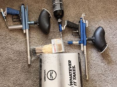 Valken Infinity Paintball Gun Combo - 2 Markers, Tank, Hoppers, Cleaning Kit - Blue