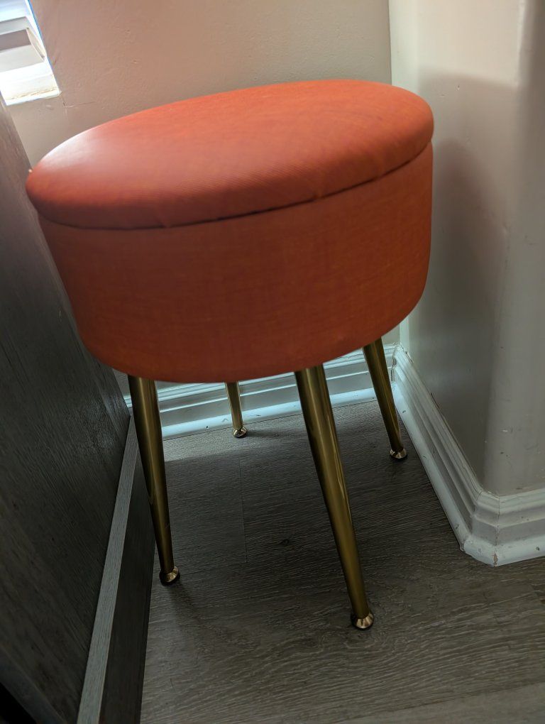 Orange Round Vanity Stool with Gold Legs