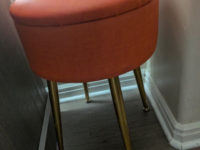 Orange Round Vanity Stool with Gold Legs