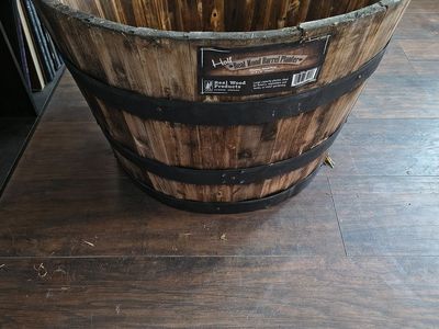 Wood barrel planter