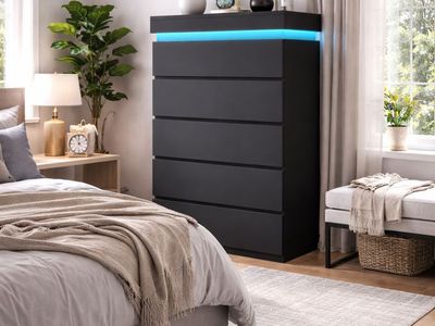 NEW 5-Drawer Dresser Tall Black W/ LED lights