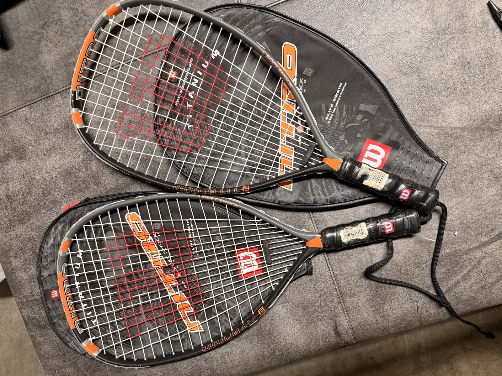 Set of 2 Wilson Nitro Titanium Racquetball Racquets with Carrying Cases