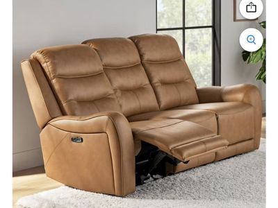 Member's Mark Cooper Power Reclining Leather Sofa - Tan, Power Headrest, USB Port