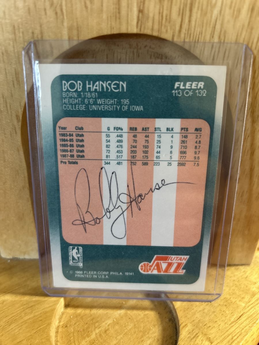 1988 Fleer Bob Hansen Utah Jazz #113 Basketball Card - Auto/Autograph - Vintage NBA Hand Signed Rookie Auto