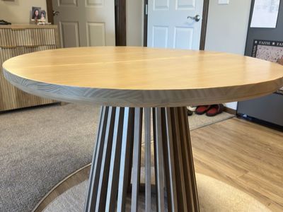 Plank+Beam Lido Round Dining Table, 38", Wooden, Pedestal, Minimalist Kitchen Table for 4 for Dining
