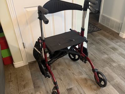 Red Four-Wheel Rollator Walker with Seat and Storage Bag