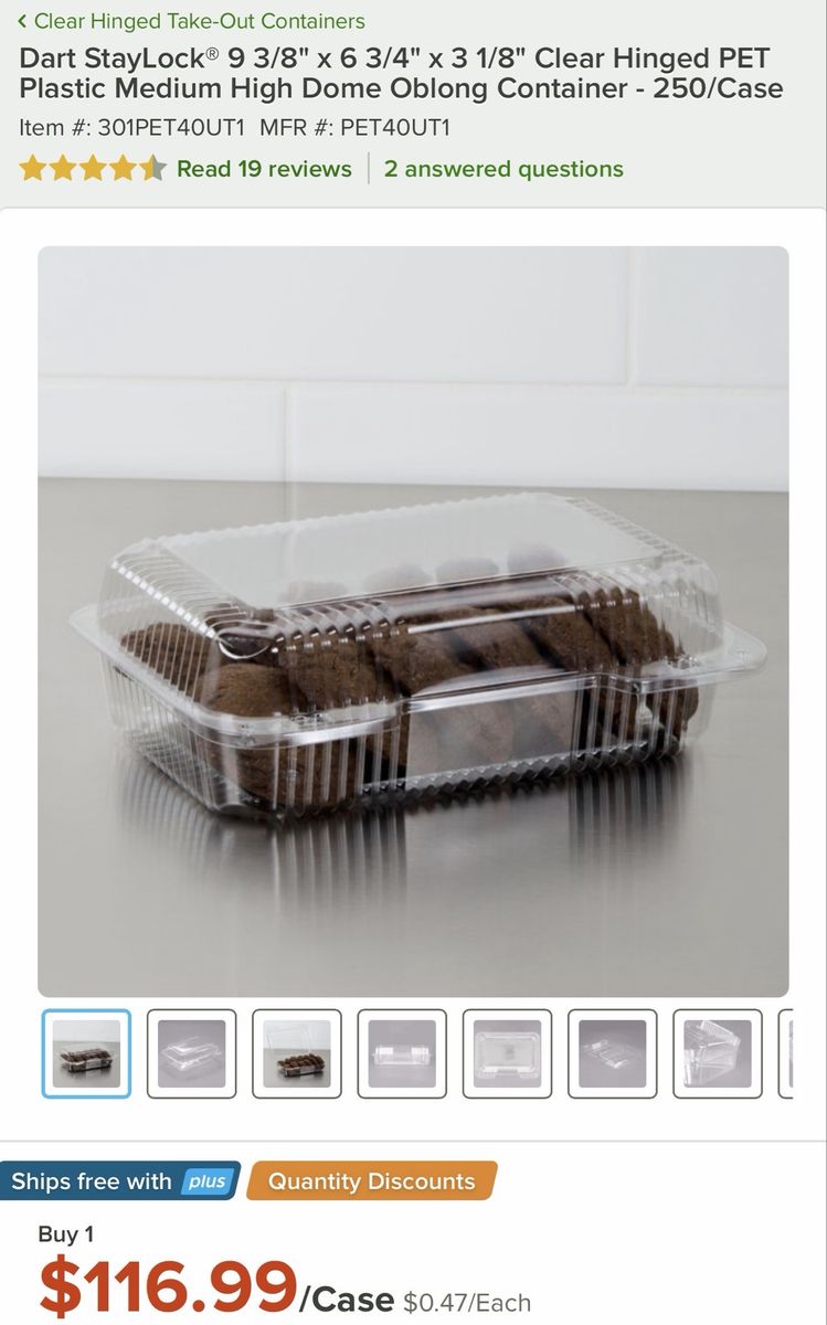 Clear hinged plastic containers