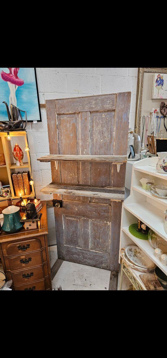 Antique Door Turned Standing Shelf • Handcrafted •