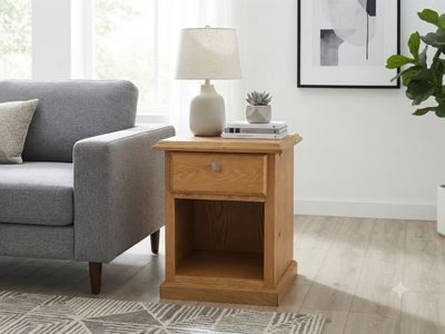 Oak Finish Wood Nightstand/End Table with Drawer and Open Shelf - Versatile Storage