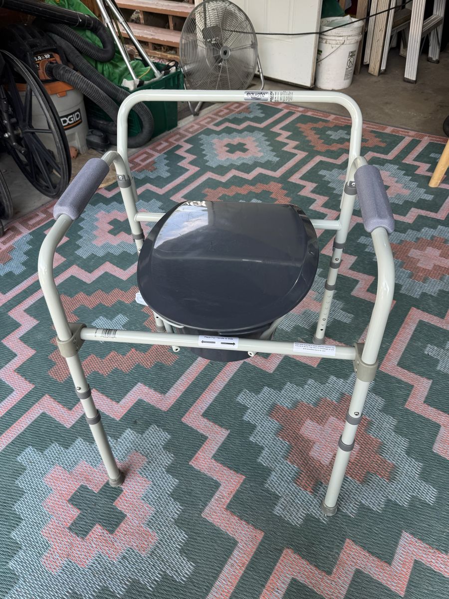 New! Equate Adjustable Bedside Commode Chair with Padded Arms and Liner Bags