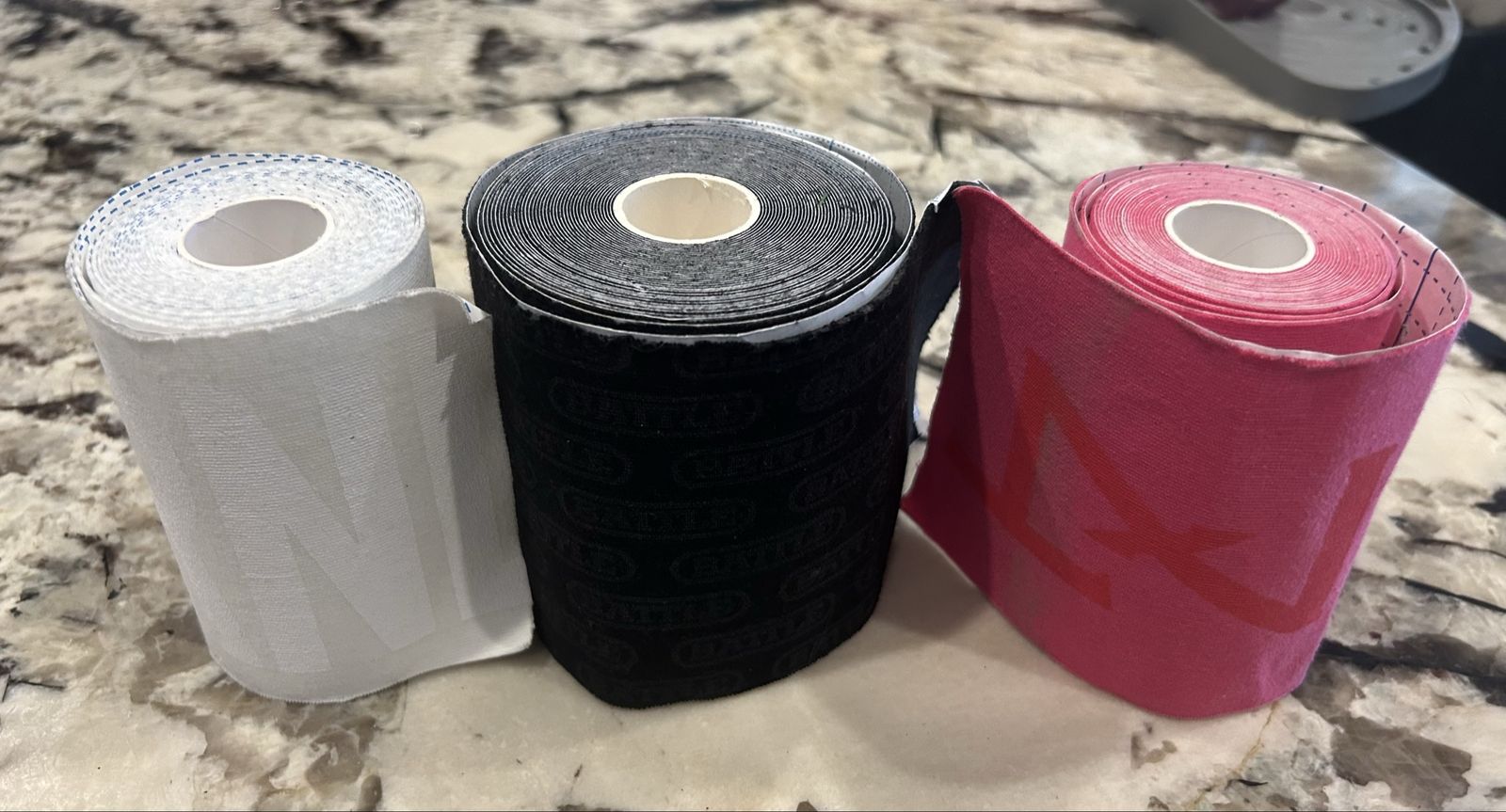 NXTRND TRF Turf Football Tape - leftover rolls White, Black, and Pink - originally 4"x20'