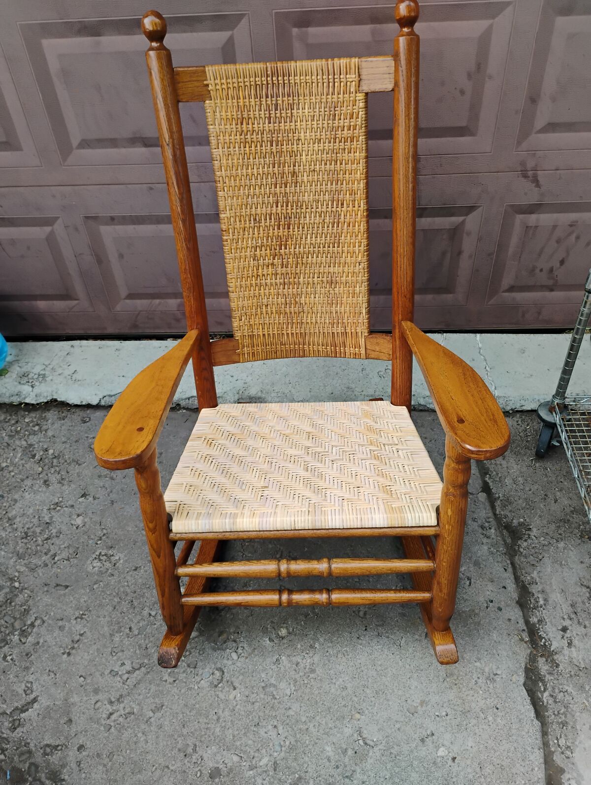 Vintage Rocking Chair, Wicker And Oak