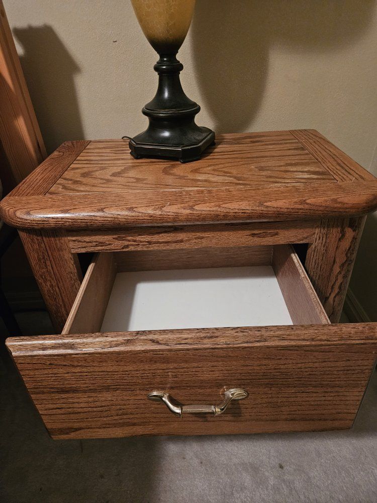 2 each Oak Wood 2-Drawer Nightstands
