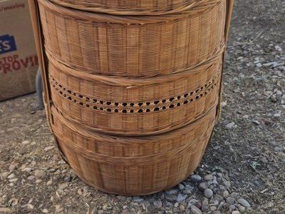 Vintage Chinese 3-Tier Bamboo Wedding Basket Stacking Woven Rattan with Handle