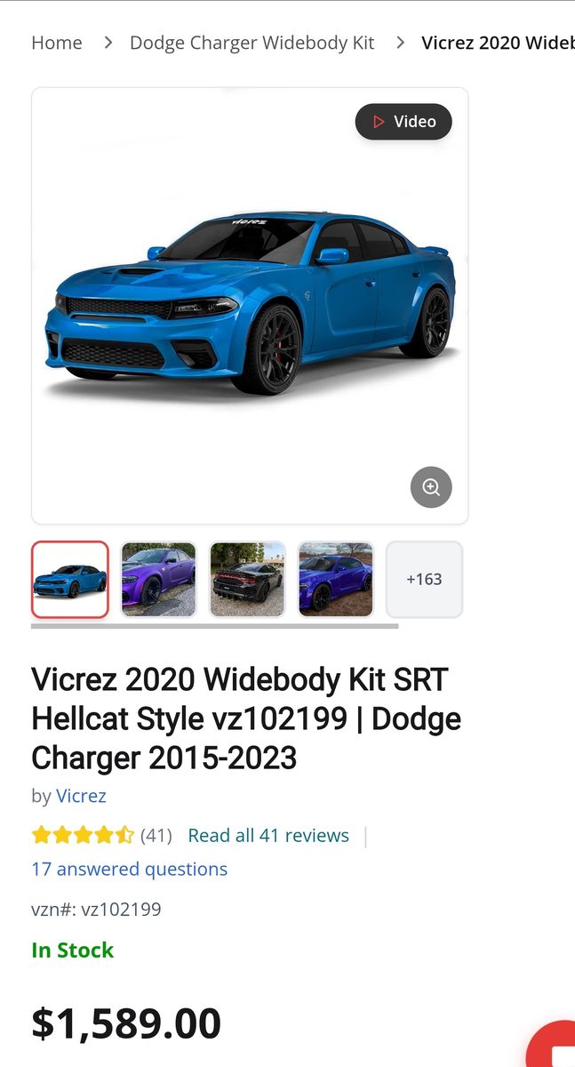 Vicrez 2020 Widebody Kit SRT Hellcat Style vz102199 for Dodge Charger 2015-2023