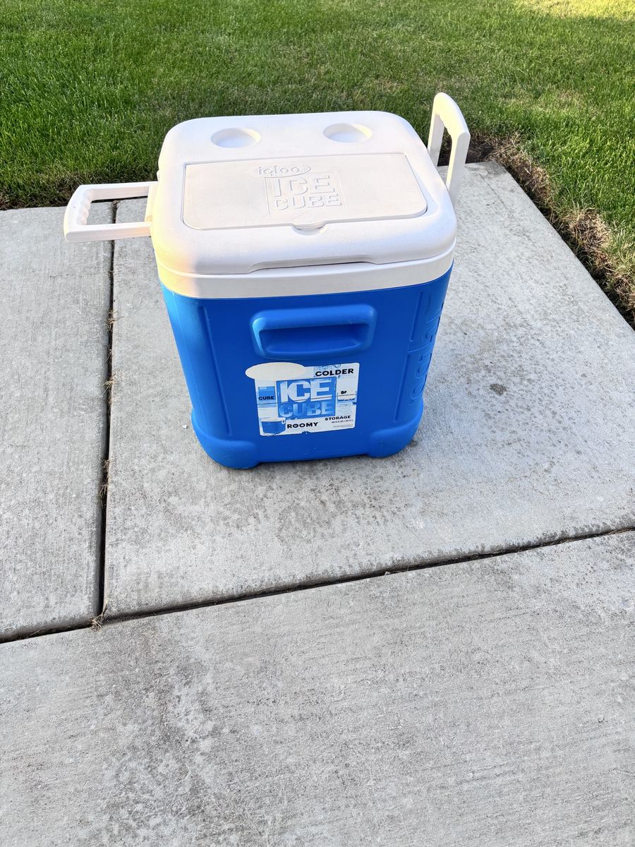 Igloo Ice Cube Blue and White Portable Cooler with Side Handles