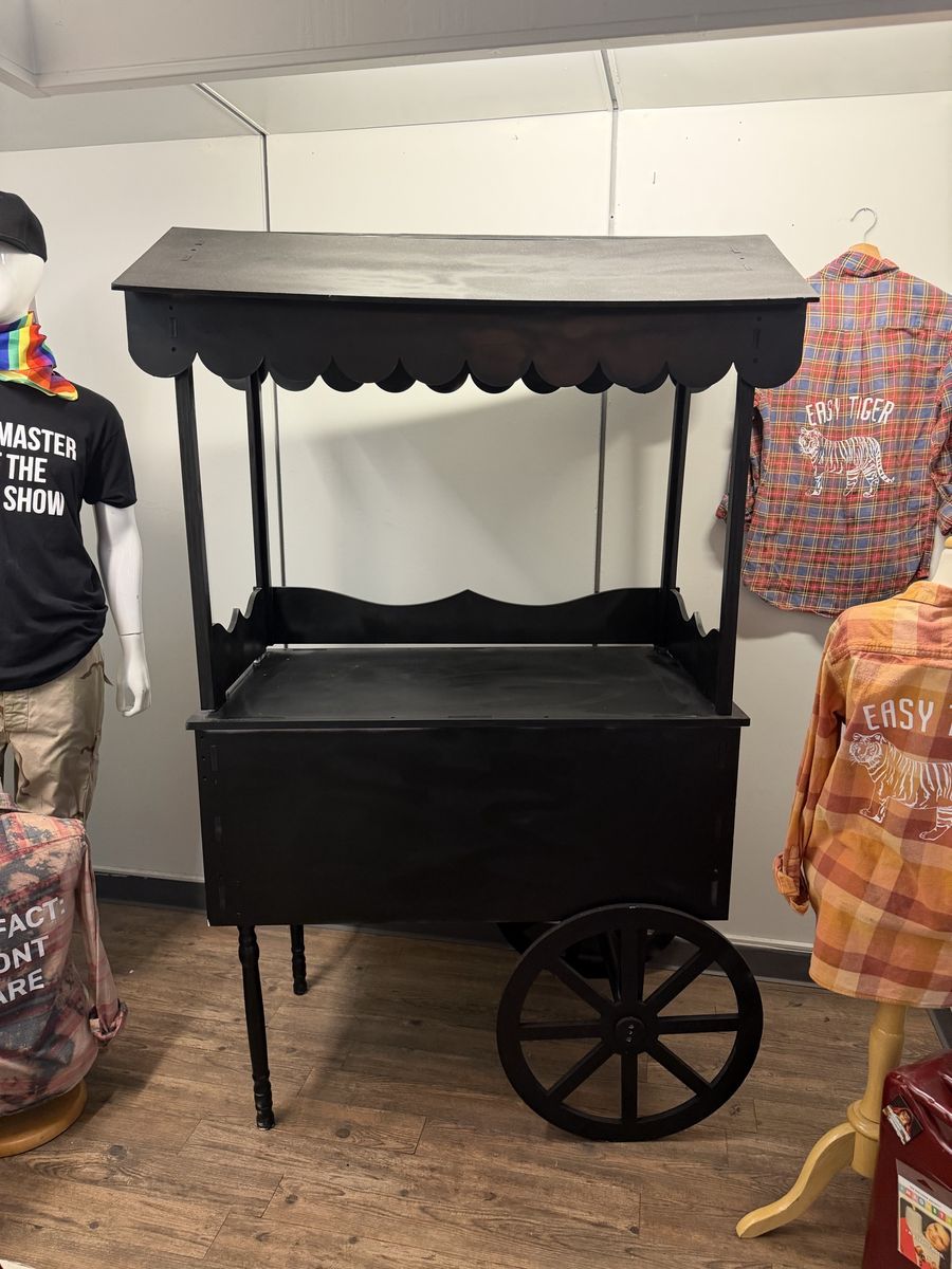 Black Wooden Display Cart Vendor Cart with Canopy
