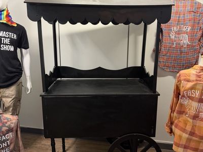 Black Wooden Display Cart Vendor Cart with Canopy