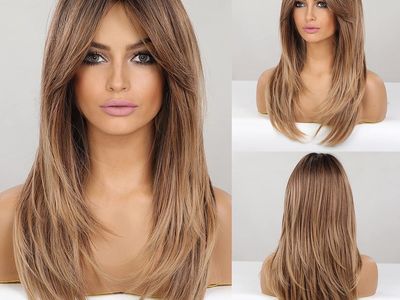 23-inch Long Layered Wig with Bangs - Natural Blonde Ombre, Heat-Resistant Synthetic Fiber
