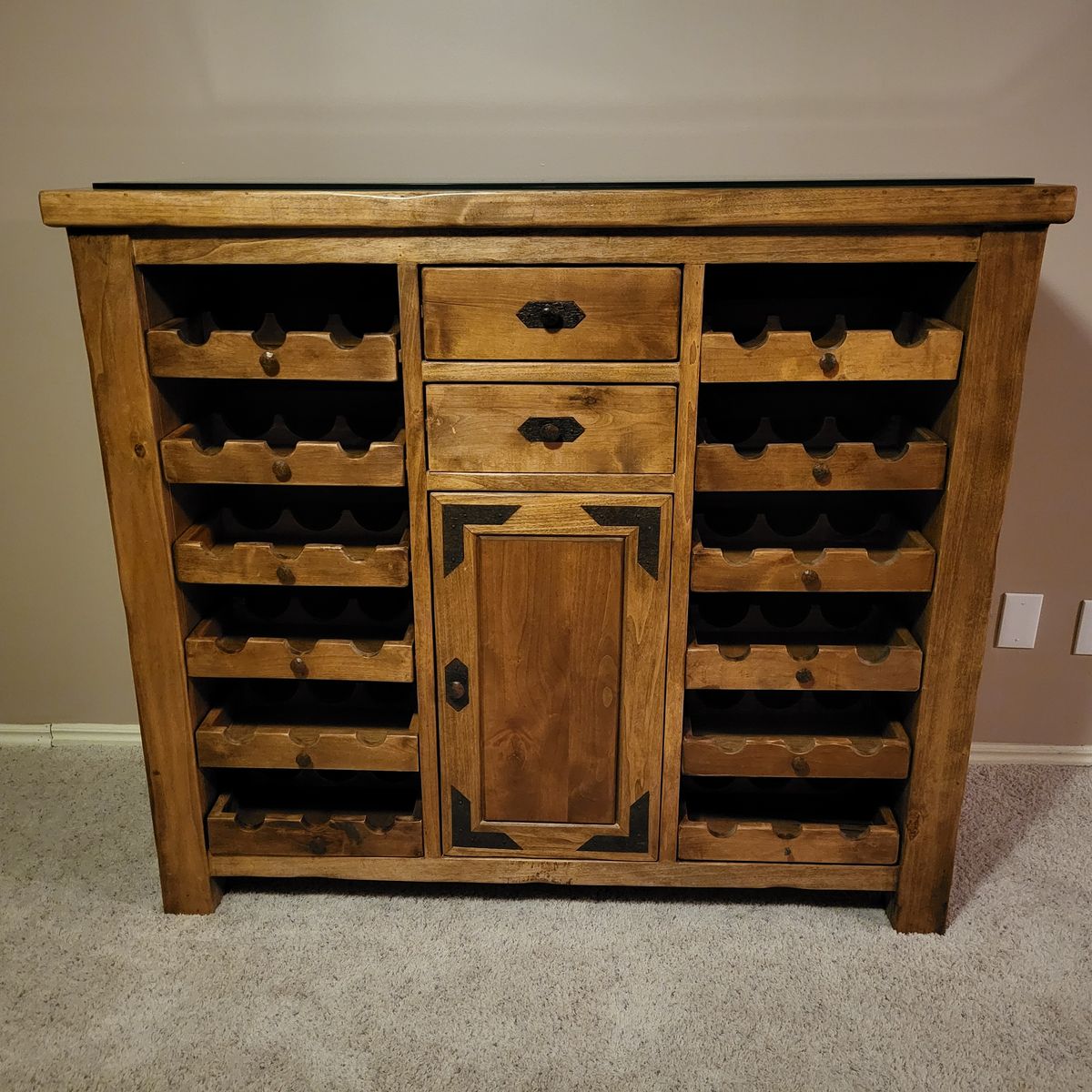 Rustic Solid Wood Wine Rack and Cabinet holds thirty-six bottles 