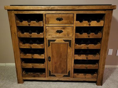 Rustic Solid Wood Wine Rack and Cabinet holds thirty-six bottles