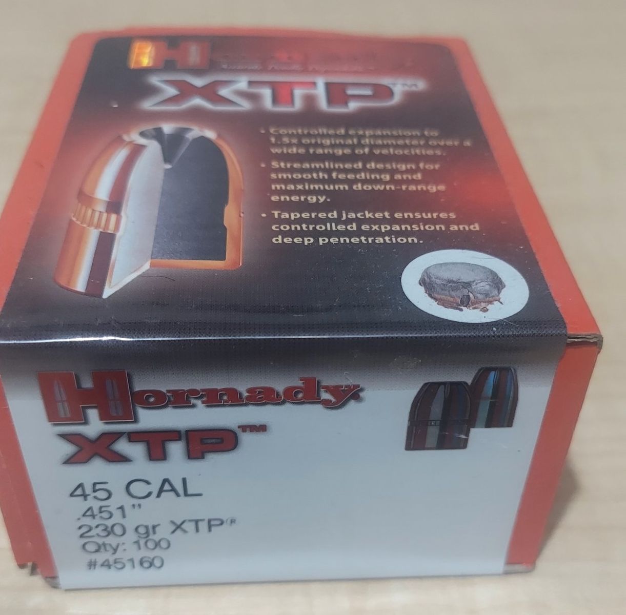 1 Box of 100 Hornady .45 Cal 230 Grain XTP