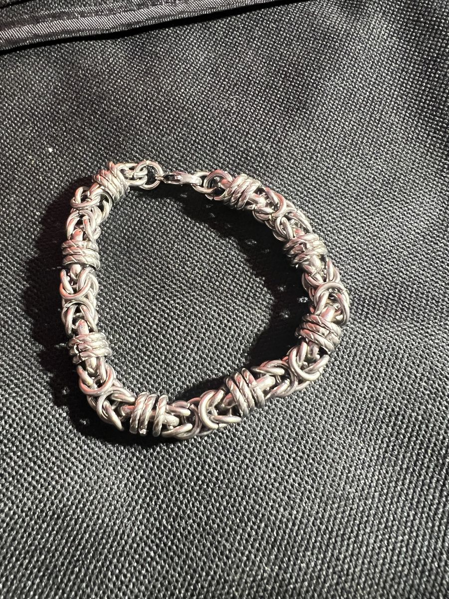 Handmade Silver-Tone Byzantine Chain Bracelet - Lobster Clasp Closure