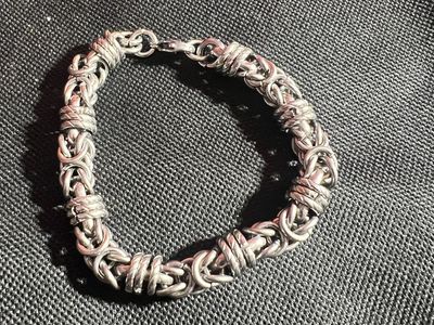 Handmade Silver-Tone Byzantine Chain Bracelet - Lobster Clasp Closure