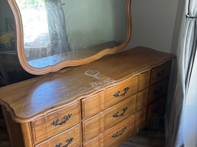 Vintage Maple & Gum Fruitwood Dresser with Matching Mirror